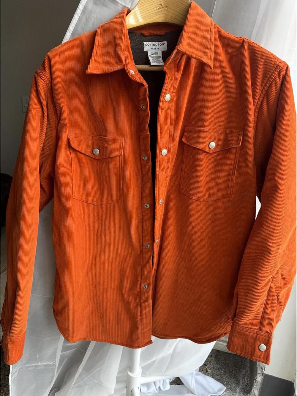 Mens Covington Corduroy Shirt Jacket Orange Lined Snap Fleece Lined XL - Picture 2 of 7
